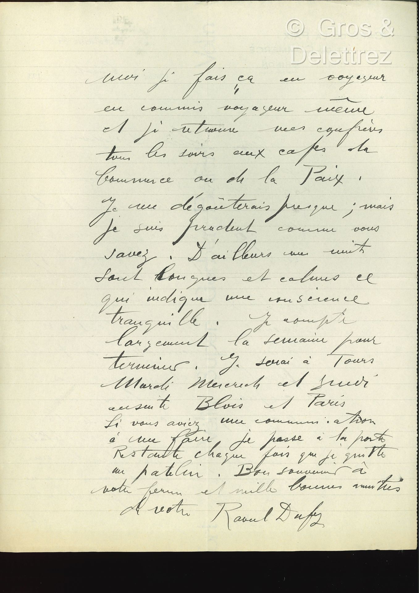 Null 拉乌尔-杜菲（Le Havre 1877-1953） 画家。



一套两封写给拉乌尔-杜菲的第一个艺术经纪人艾蒂安-比格努先生的亲笔信，内容涉及他的&hellip;