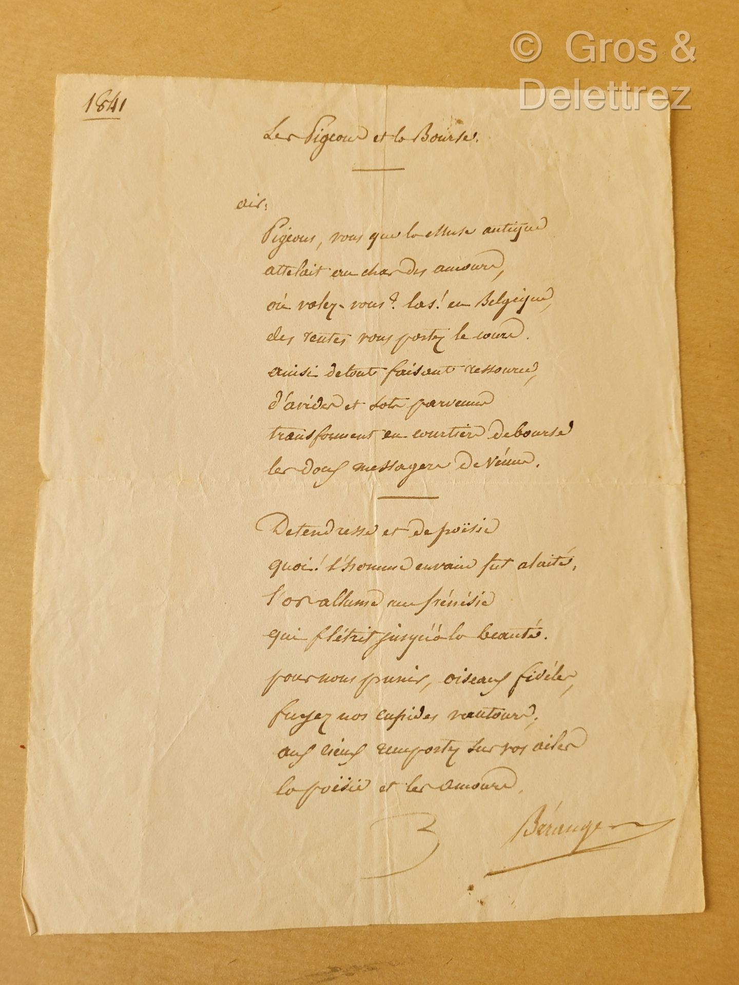 Null Pierre-Jean de BERANGER (1780-1857) Chansonnier.



Autographes, signiertes&hellip;