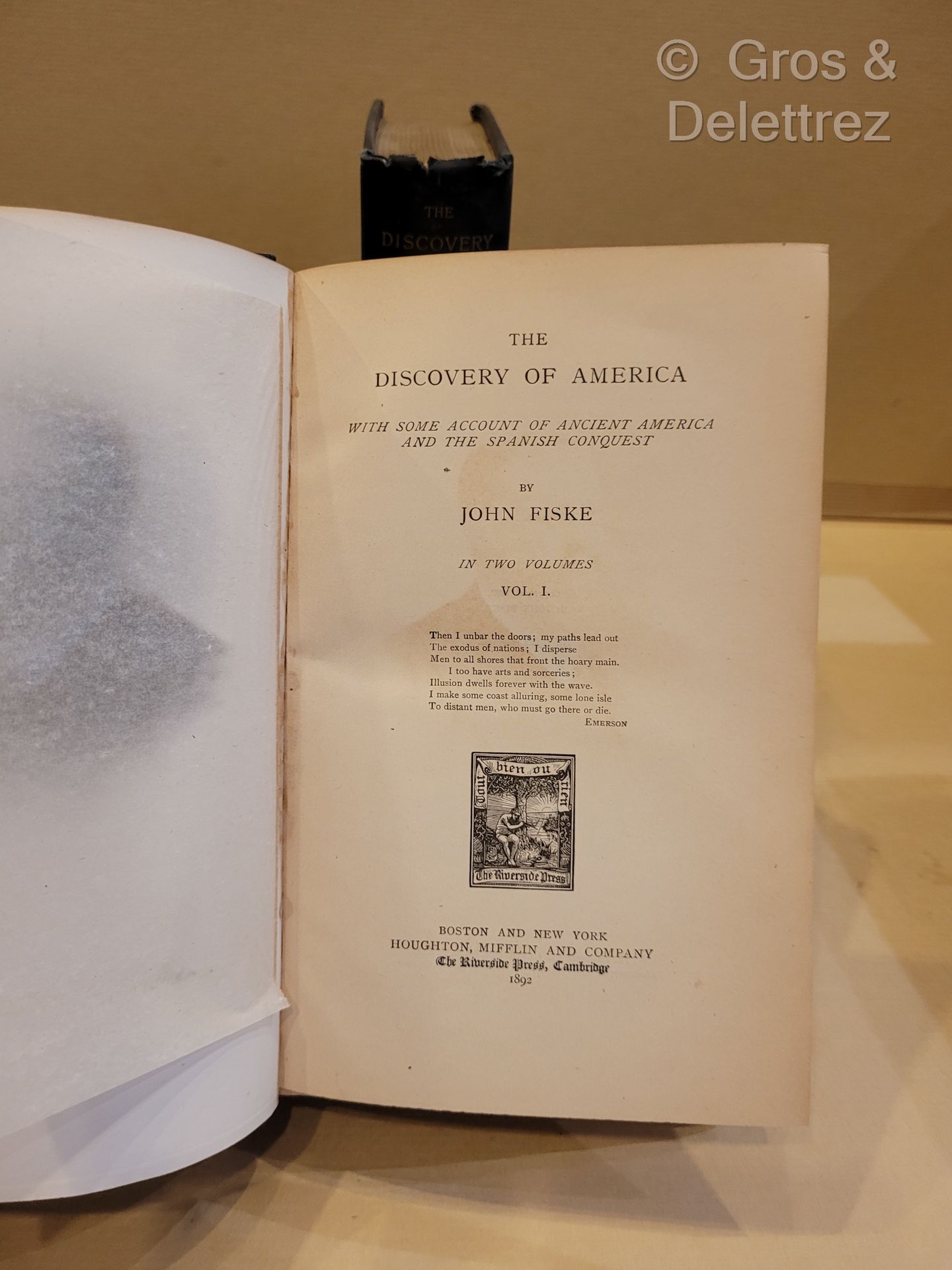 Null 约翰-菲斯克。



美洲的发现》，对古代美洲和西班牙的征服作了一些说明。



波士顿和纽约，1892年，2卷8开本，全皮纹装订，书脊有小裂缝。

&hellip;