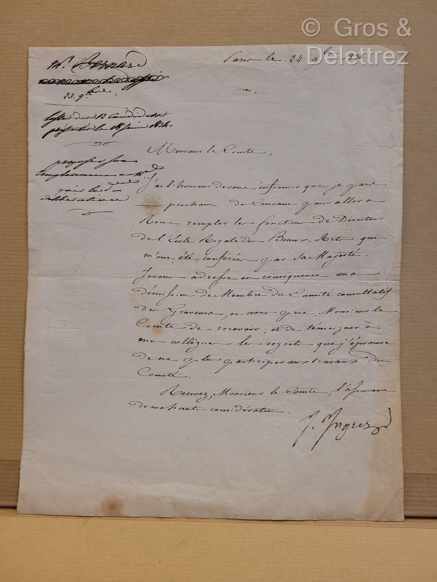 Null 让-奥古斯特-多米尼克-英格利斯（1780-1867）画家。



签名为 "J. Ingres "的信件，从巴黎寄给Jean-Baptiste He&hellip;