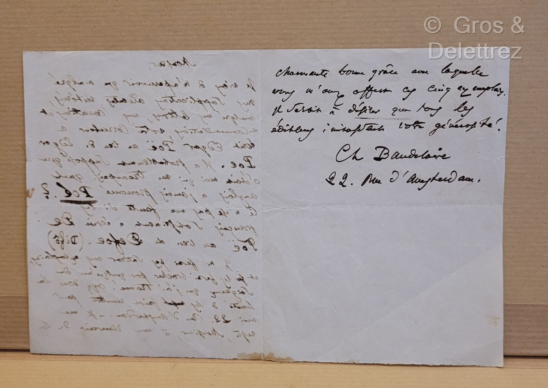 Null Charles BAUDELAIRE (1821-1867).



Autograph letter signed by Baudelaire ad&hellip;