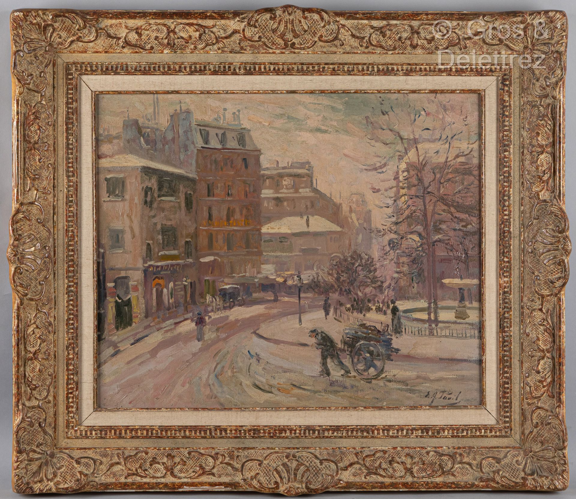 Elie Anatole PAVIL (1873-1948) 
雪中的皮加尔广场喷泉，巴黎
布面油画。

右下方有签名。

50 x 62 cm