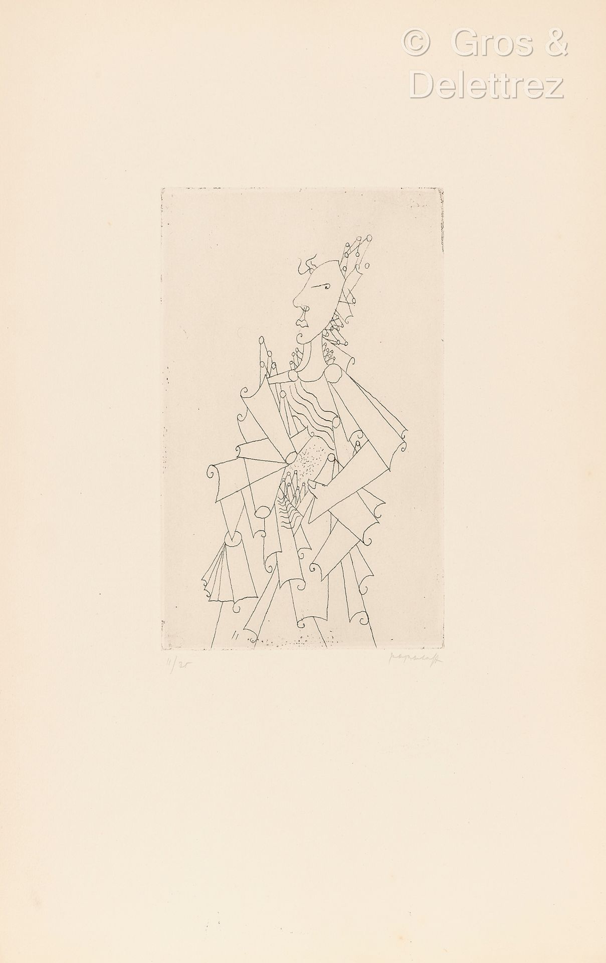 Georges PAPAZOFF (1894 – 1972) 三张立体主义面孔，约1925年

3张奶油色编织纸上的蚀刻画，右下方有签名，编号为11 / 35，&hellip;