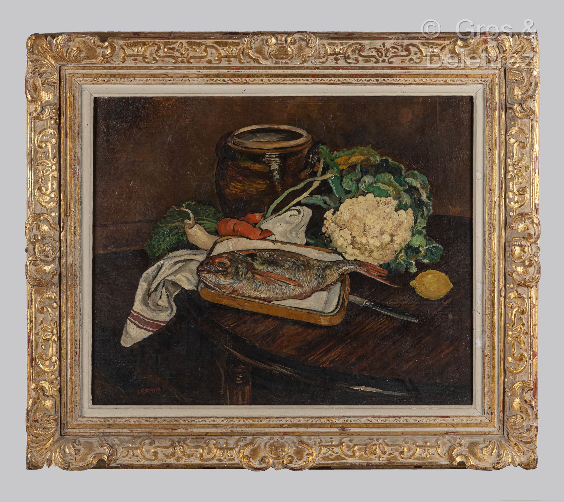 Marcel François LEPRIN (1891-1933) Still life with fish and vegetables

Oil on c&hellip;