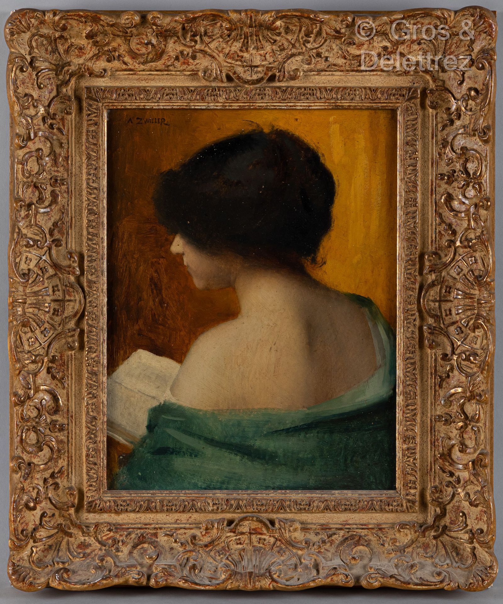Augustin ZWILLER (1850-1939) 背对着书本的女人画像

纸板上的油彩。

左上方有签名。

35 x 27 cm

背面有展览标签。