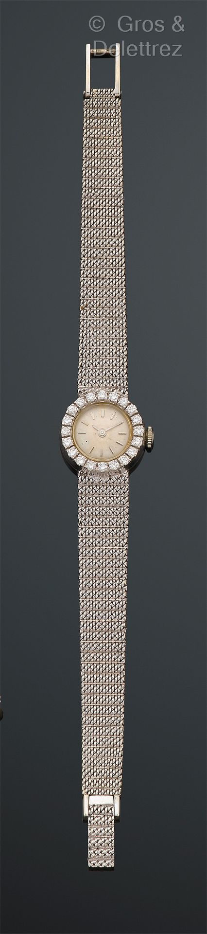 Null Reloj de señora en oro blanco, caja redonda (17 mm), bisel engastado con di&hellip;
