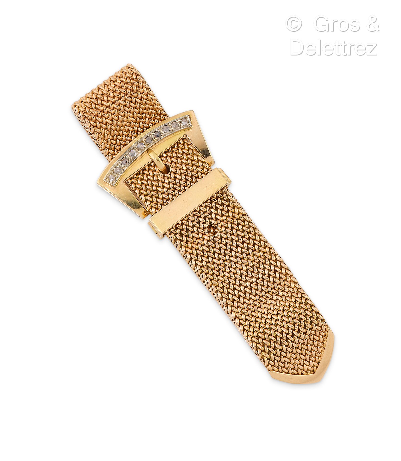 Null Flexibles "Gürtel"-Armband aus Gelbgold, die Schnalle mit rosa geschliffene&hellip;