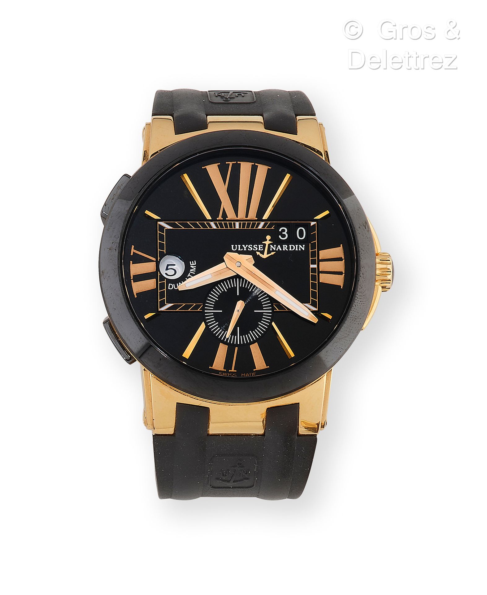 ULYSSE NARDIN "Dual Time" watch - Large bracelet watch in yellow gold. Round cas&hellip;