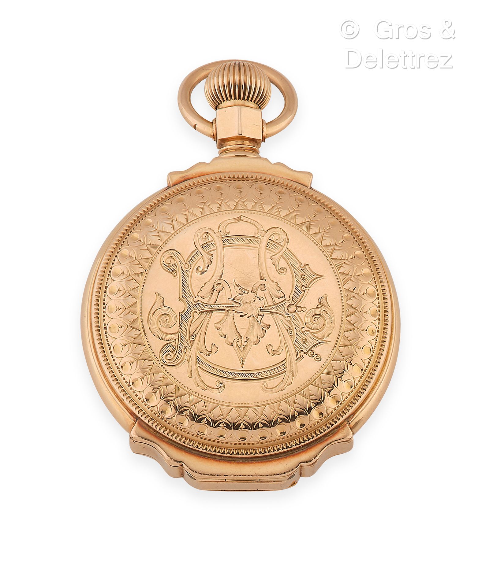 A.W.W. Co WALTHAM Yellow gold (14K) pocket watch, enameled butterfly dial on whi&hellip;