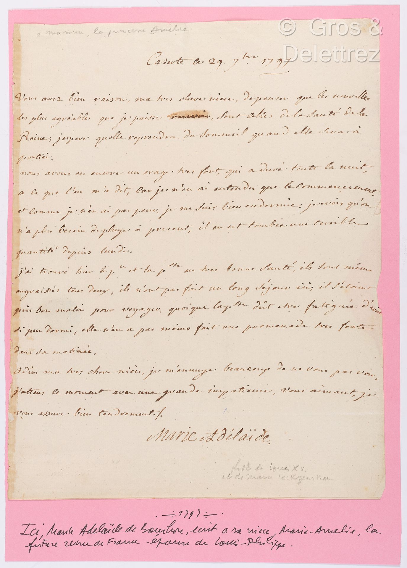 Null 布尔邦，玛丽-阿德莱德，人称 "阿德莱德夫人"（1732-1800），路易十五的女儿。一套2份文件。



-L.A. S.L.，1763年3月1日。&hellip;