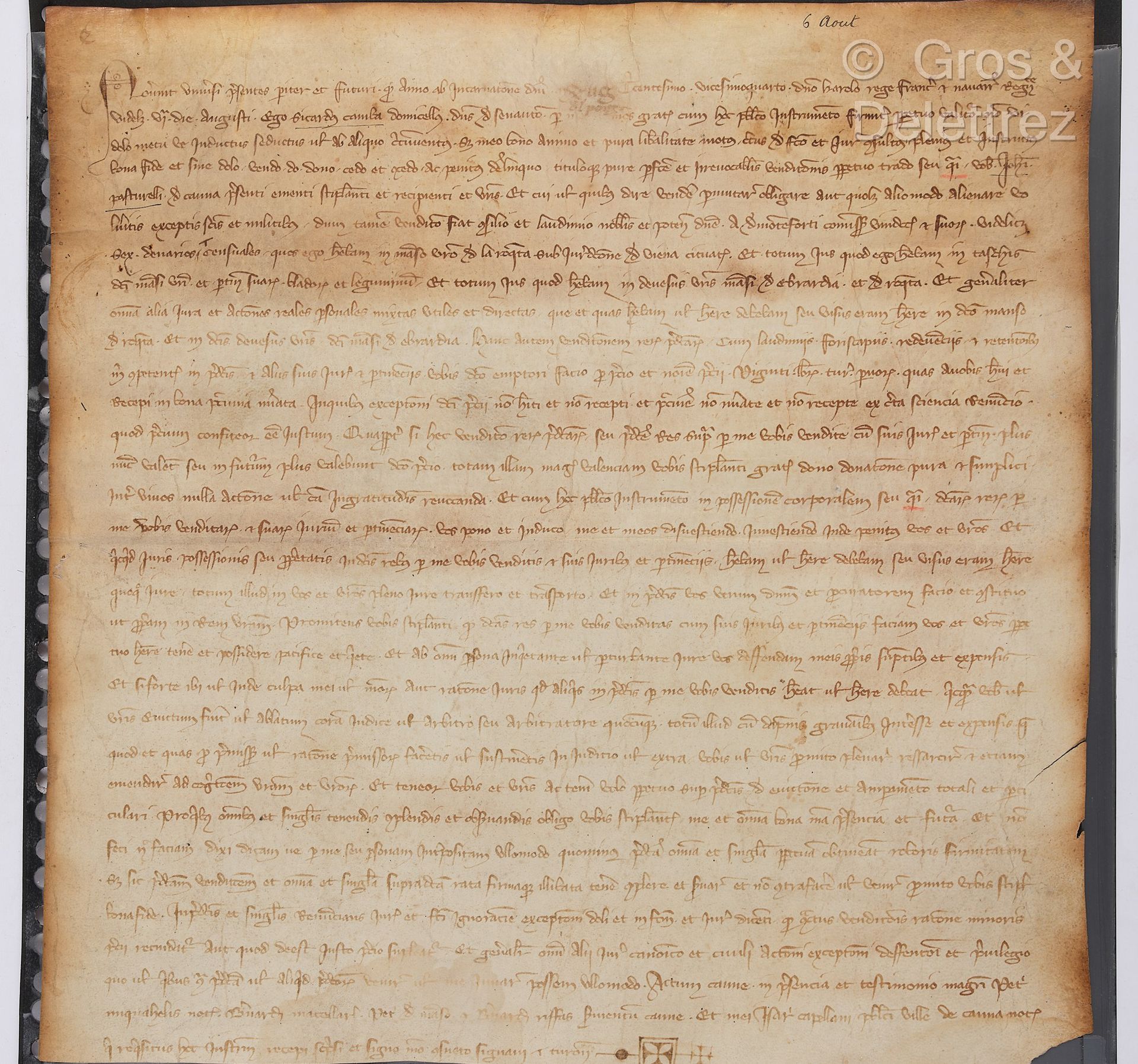 Null [CHARTER - DAUPHINÉ]. Carta su pergamena del 6 agosto 1324. 31 x 29,5 cm.

&hellip;