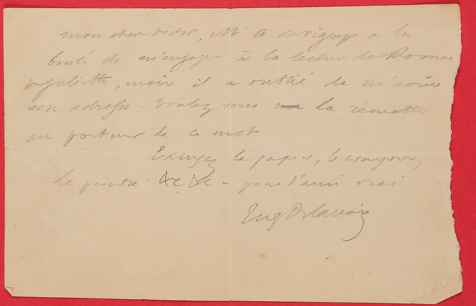 Null DELACROIX, Eugène (1798-1863). L.A.S. Adressée à Victor HUGO. S.L.N.D. 1 p.&hellip;