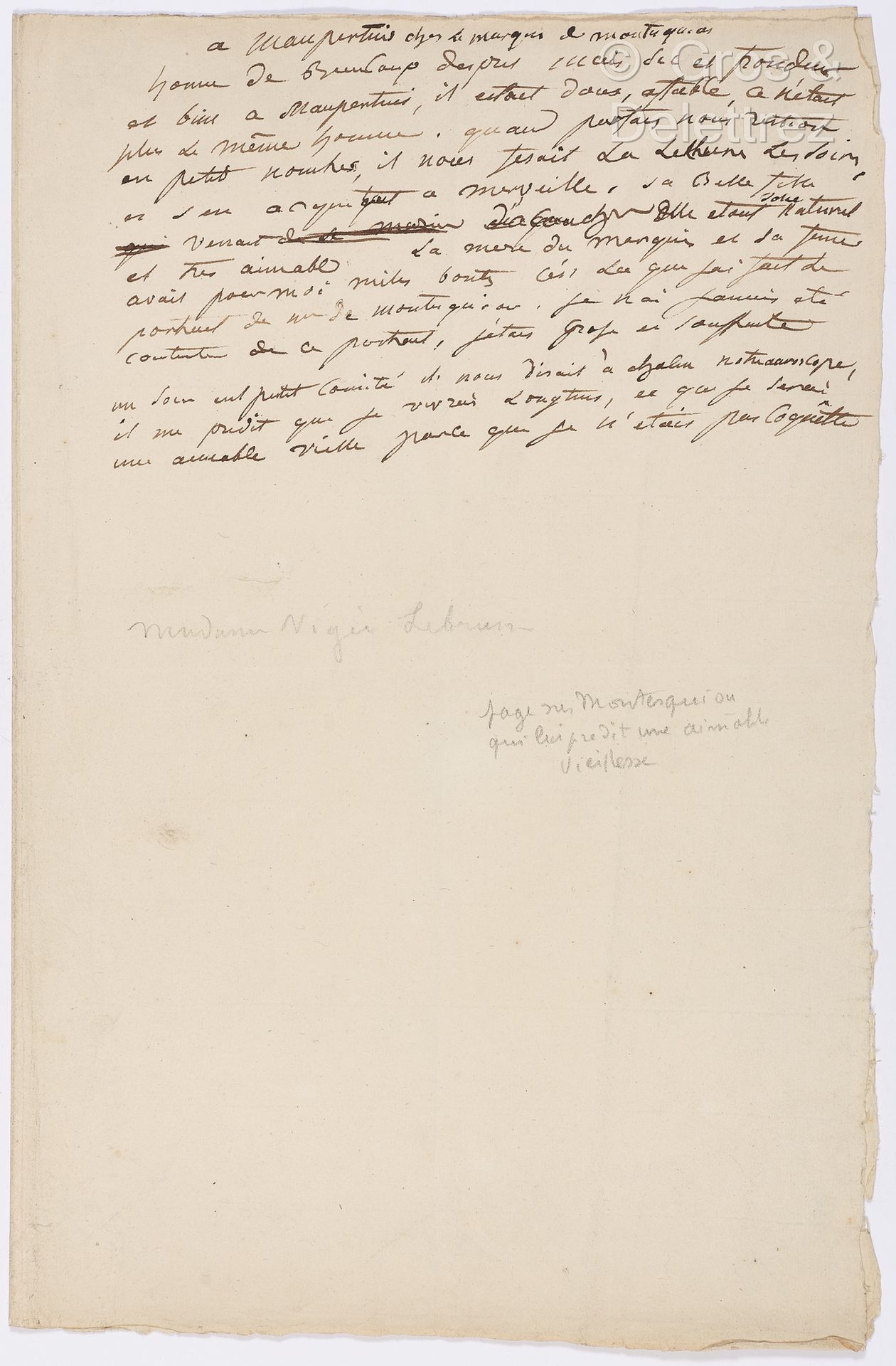 Null VIGÉE LE BRUN, Élisabeth (1755-1842). Set di 2 documenti: 



-M.A.S. "A Ma&hellip;