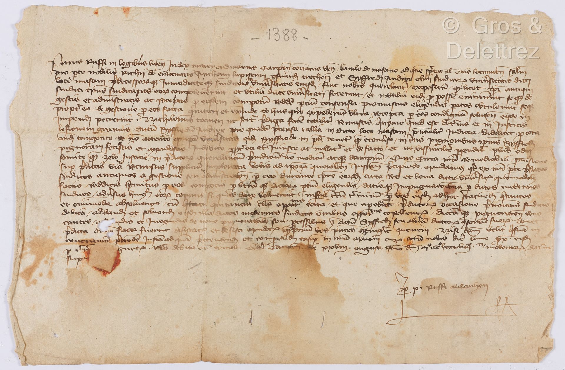 Null [Charter - drôme - comtat venaissin]。铺设在纸上的宪章。卡彭特拉斯，1388年8月28日。1页，小长方形对开。三枚&hellip;