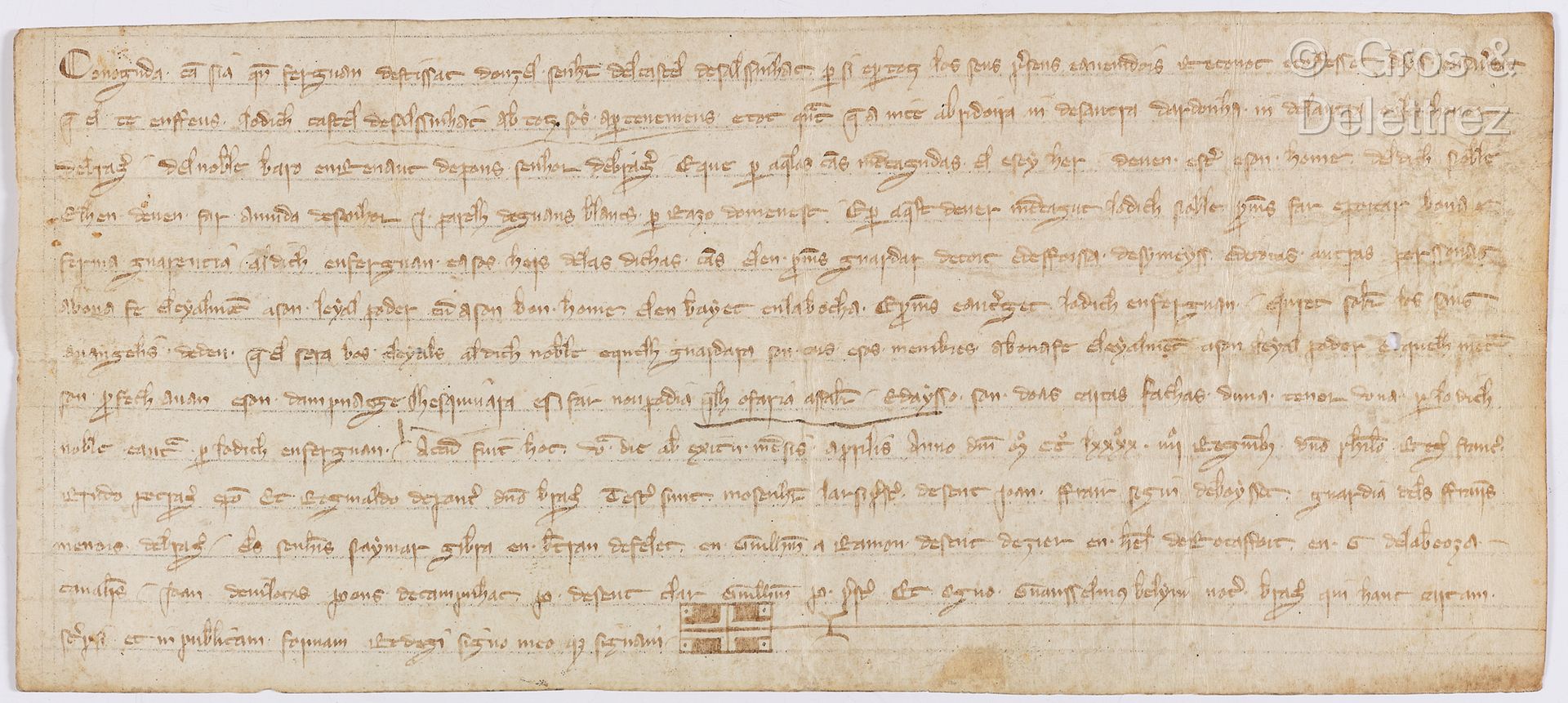 Null [CHARTE - DORDOGNE]. Charte sur vélin. 25 avril 1294. 11,1 x 25,1 cm. Joli &hellip;