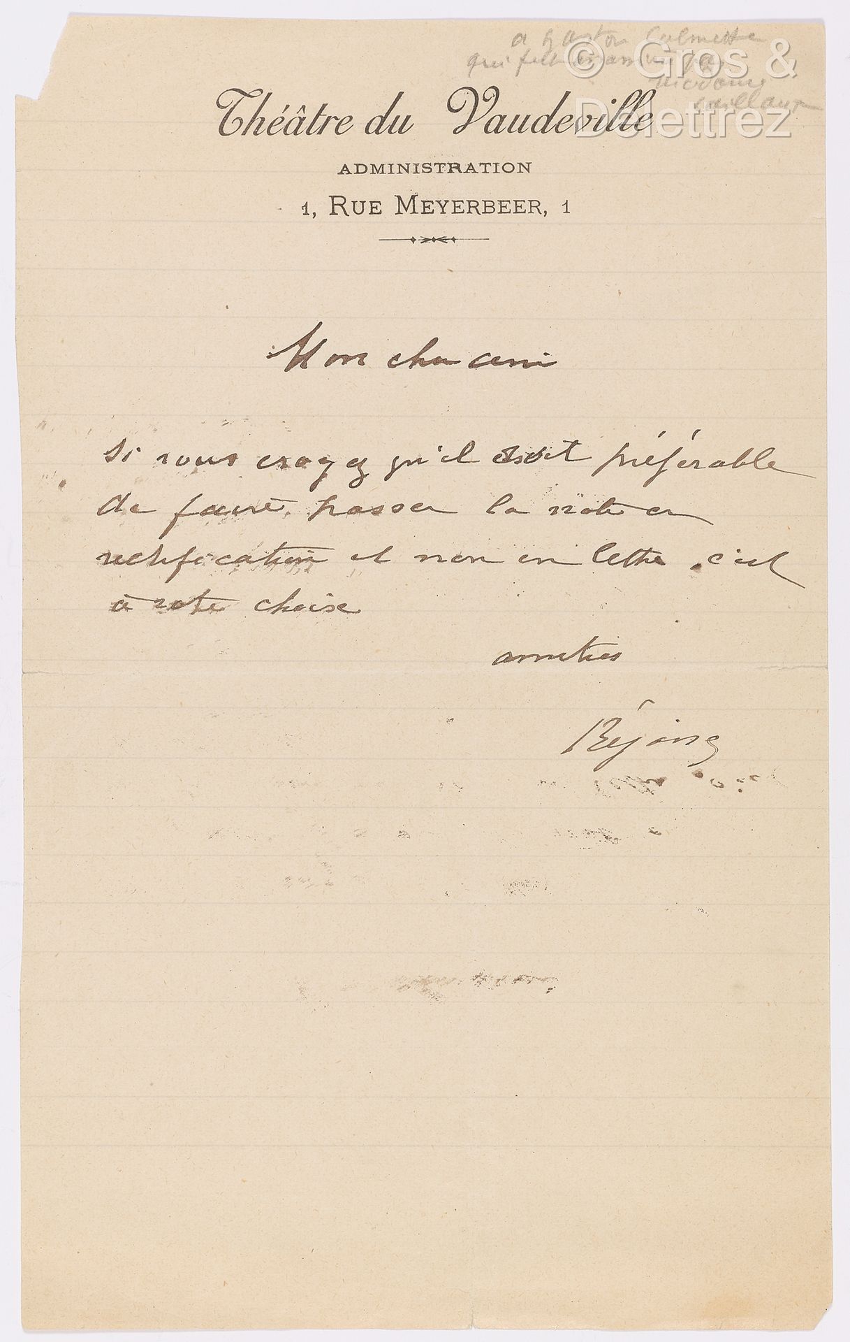 Null RÉJANE, Gabrielle-Charlotte Réju, nota come (1856-1920). Insieme di 9 L.A.S&hellip;