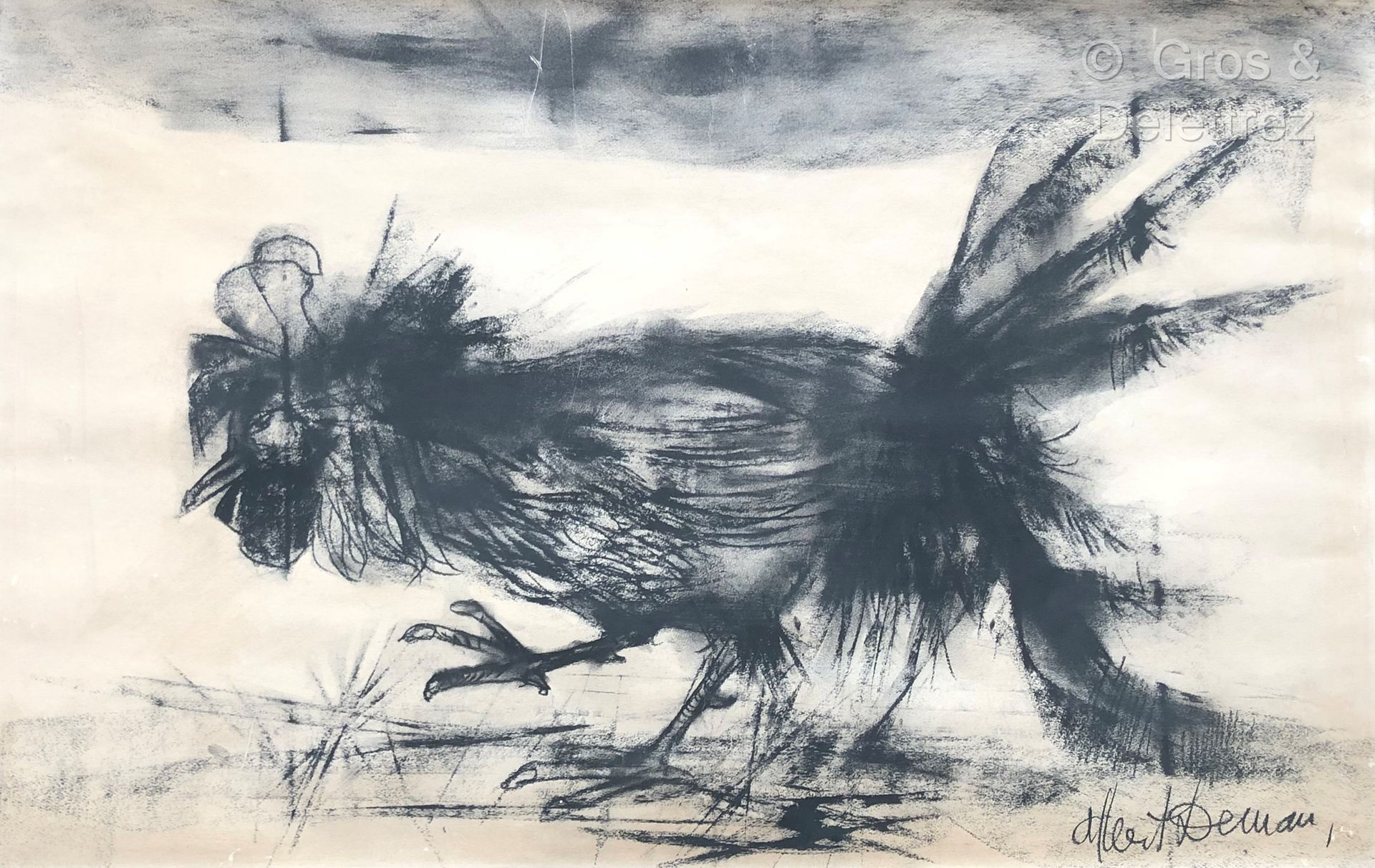 Null (SD) 阿尔伯特-德曼(1929-1996)

公鸡

纸上炭笔，右下角有签名

53 x 84 cm