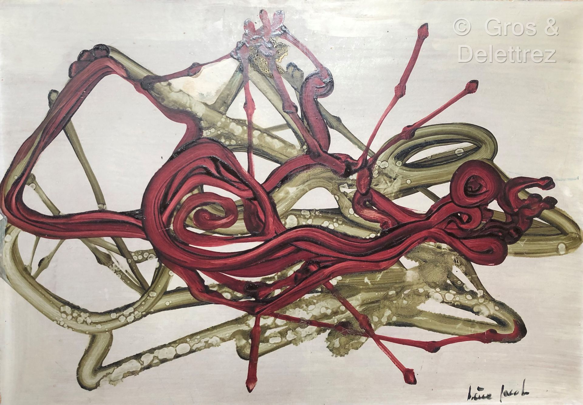 Null (SD) JACOB (20)

红色和绿色色调的抽象构图

右下角署名 "Isorel "的油画

62,5 x 90 cm

边缘有污渍和小事故