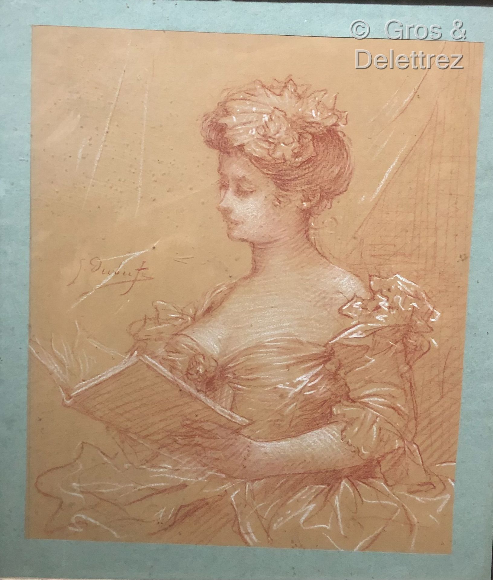 Null (E) DUBUFFE (siglo XIX) 

Mujer joven leyendo

Sanguina y tiza blanca firma&hellip;