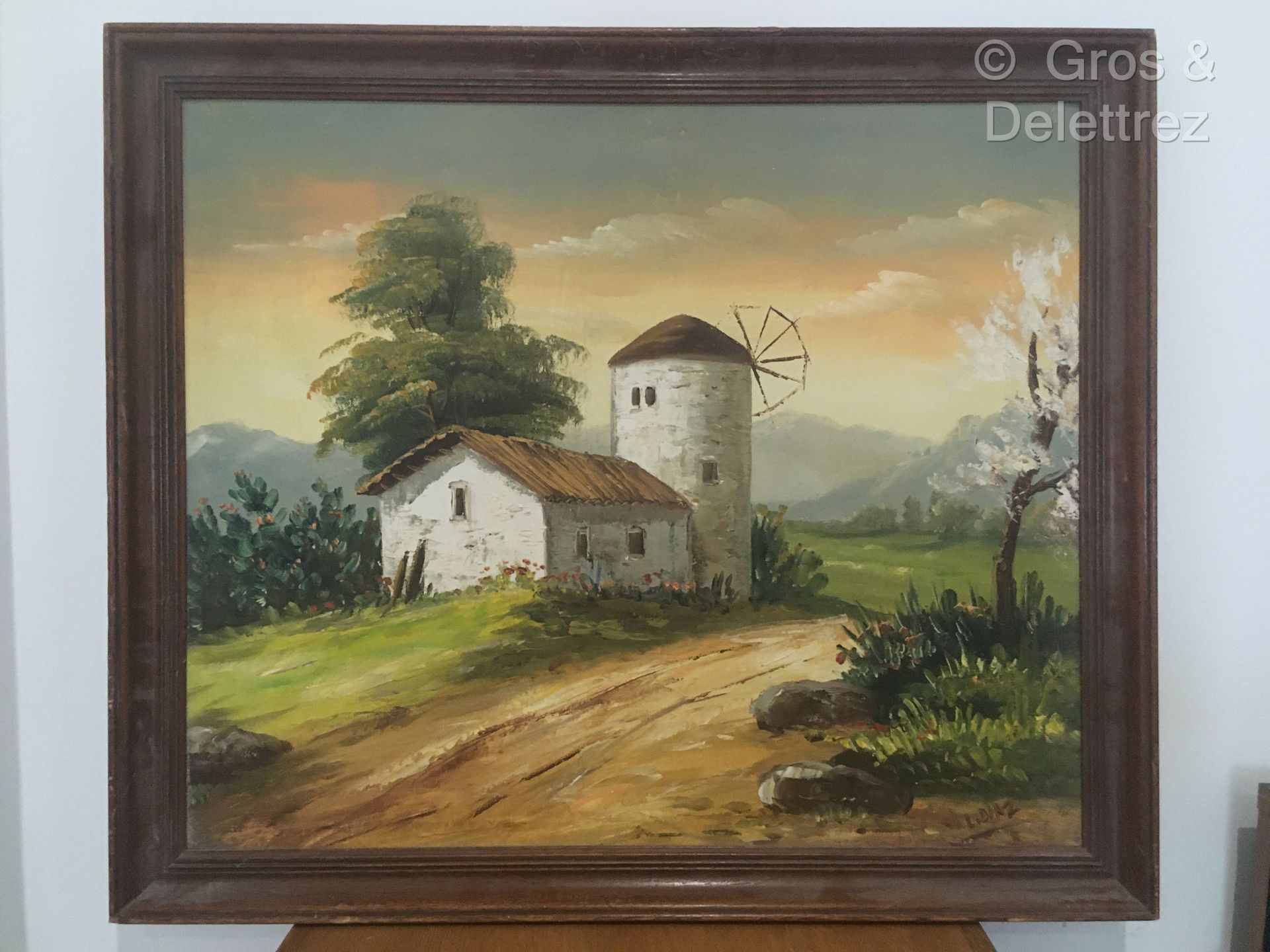 (E) L. DIAZ (XXth) 
Landscape with a mill 
Oil on canvas signed lower right 
46 &hellip;