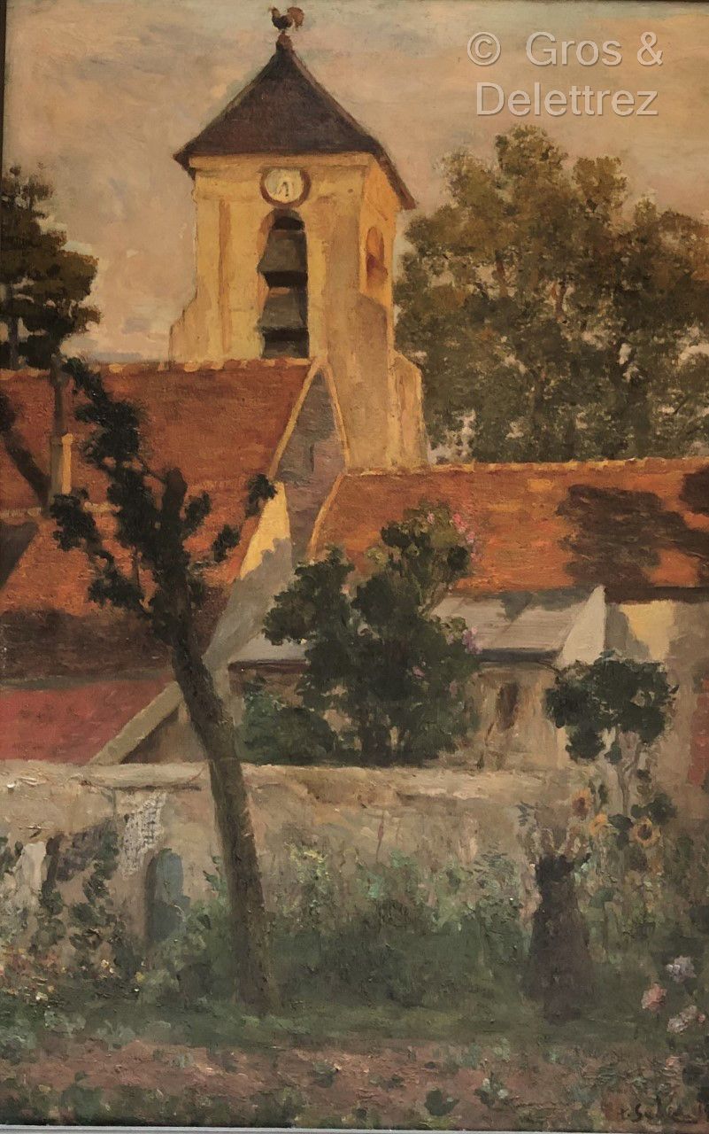 Null (SD)坦克雷德-辛纳夫(1860-1936)

勺子在村里的钟楼前

布面油画，署名T.SYNAVE右下角

81 x 54 cm