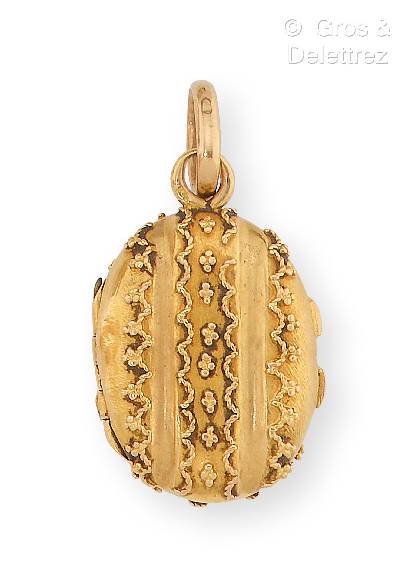 Null 黄金 "Picture holder "吊坠，带花纹装饰。长度：3厘米。毛重：5.1克。