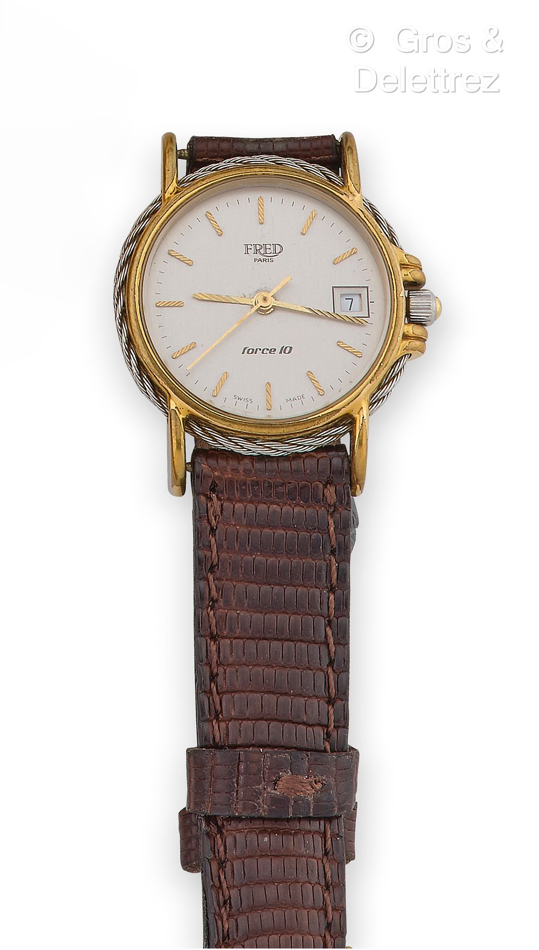NON VENUE - FRED "Force 10" - Wrist watch in steel and gold-plated steel, round &hellip;
