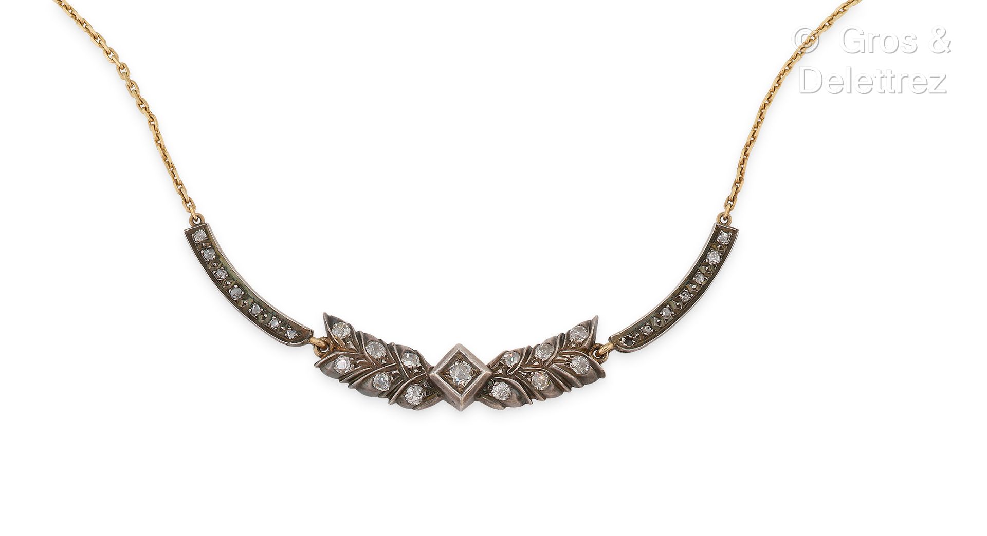 Null Necklace composed of a silver foliage crown set with old-cut diamonds (miss&hellip;