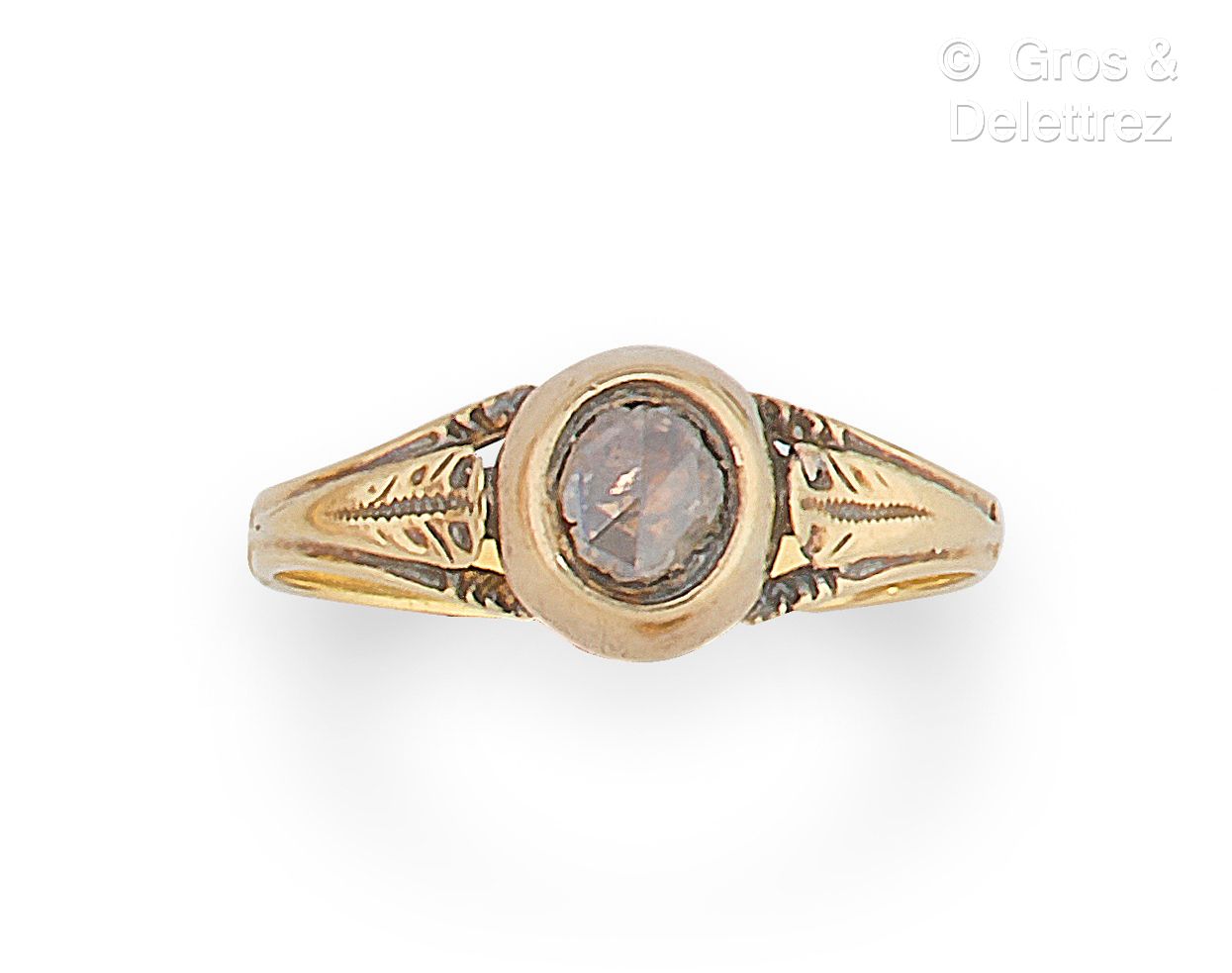 Null Yellow gold ring, decorated with a rose-cut diamond. Finger size : 60. Gros&hellip;
