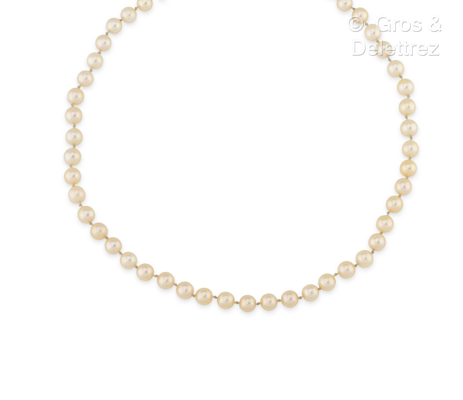 Null 由一排养殖珍珠组成的项链。表扣为黄金材质。珍珠的直径为6毫米。长度：23.6厘米。毛重：22.4克。