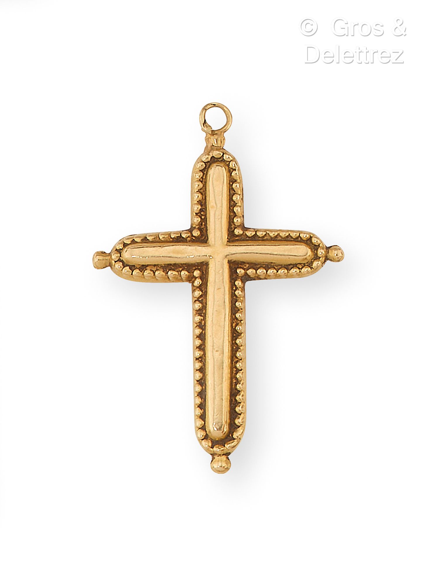Null Pendant " Cross " in yellow gold in a pearl frame. Dimensions : 2,5 cm. P. &hellip;