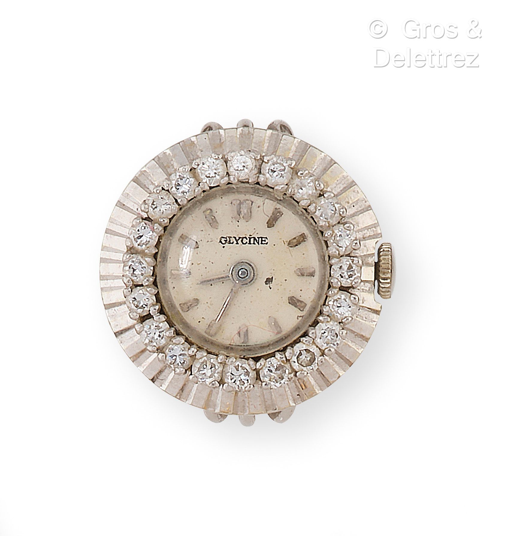 GLYCINE Anello in oro bianco con orologio circolare (diam. 19 mm), quadrante bia&hellip;