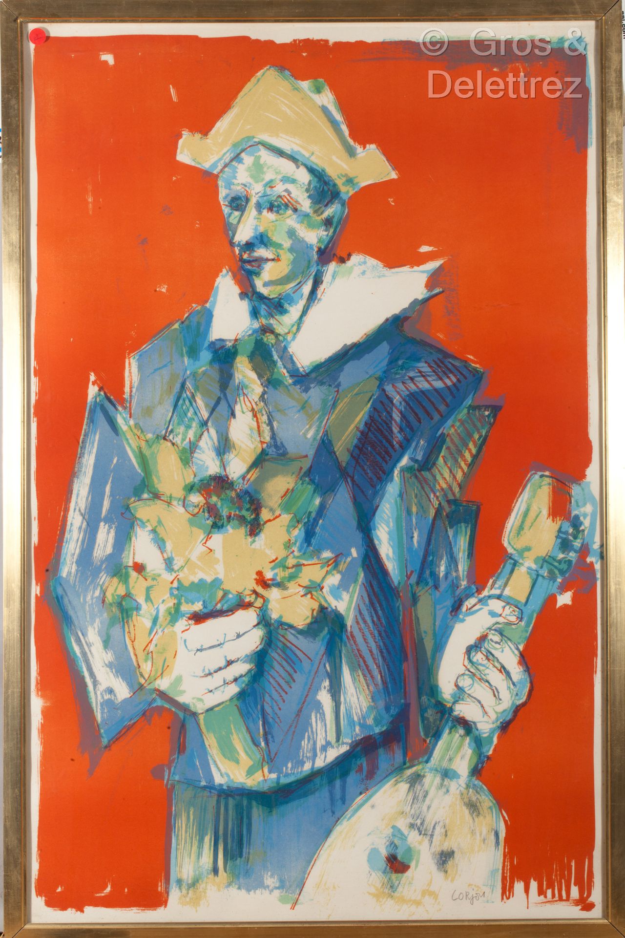 Null (E) Bernard LORJOU (1908-1986) 

Clown with a bunch of flowers 

Lithograph&hellip;