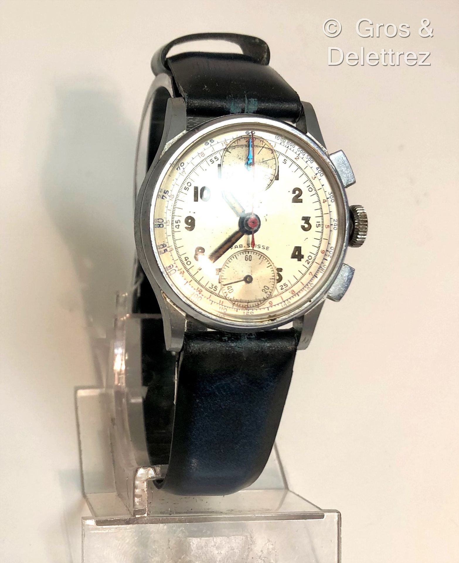 Null (E) SANDOZ - Steel chronograph wristwatch, round case 32 mm, silver dial wi&hellip;
