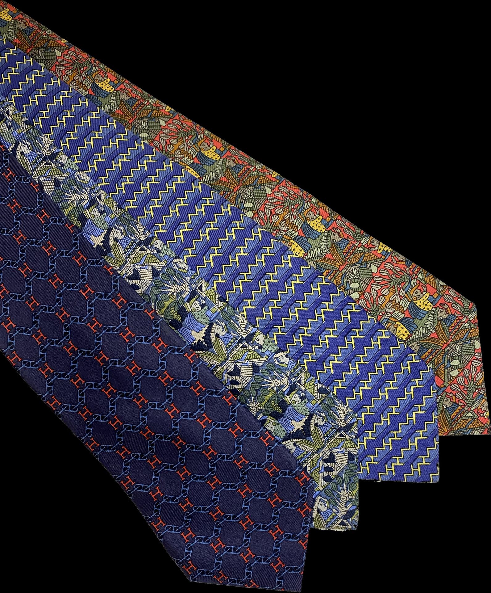 Null HERMES Paris made in France- Set di quattro cravatte in twill di seta stamp&hellip;
