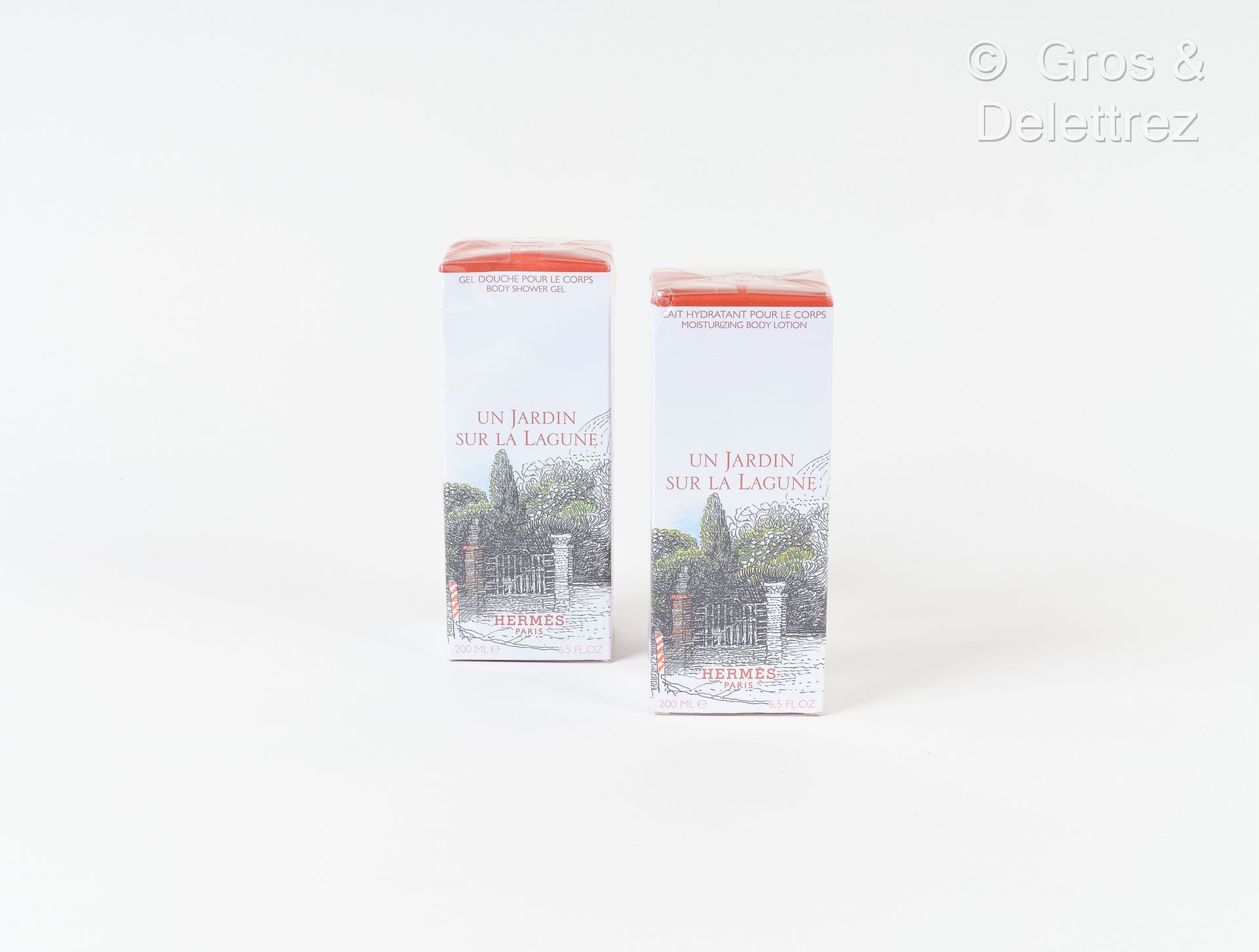 Null 爱马仕香水 - "Un Jardin sur la Lagune "套装包括沐浴露（200ml）和保湿身体乳（200ml）。
