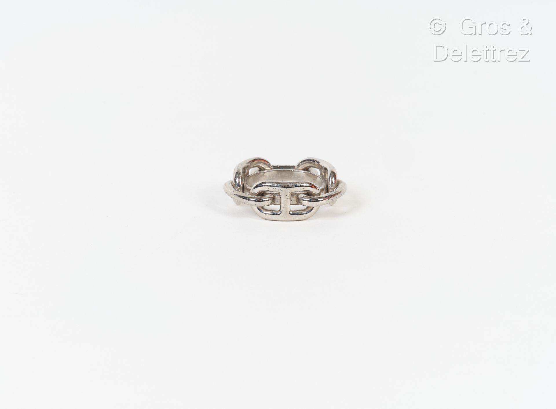 Null HERMES Paris - "Chaîne d'Ancre" scarf ring in silver plated metal.