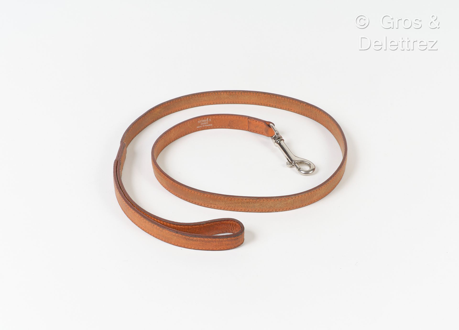 Null HERMES Paris made in France - Smooth orange leather leash, silver metal sna&hellip;