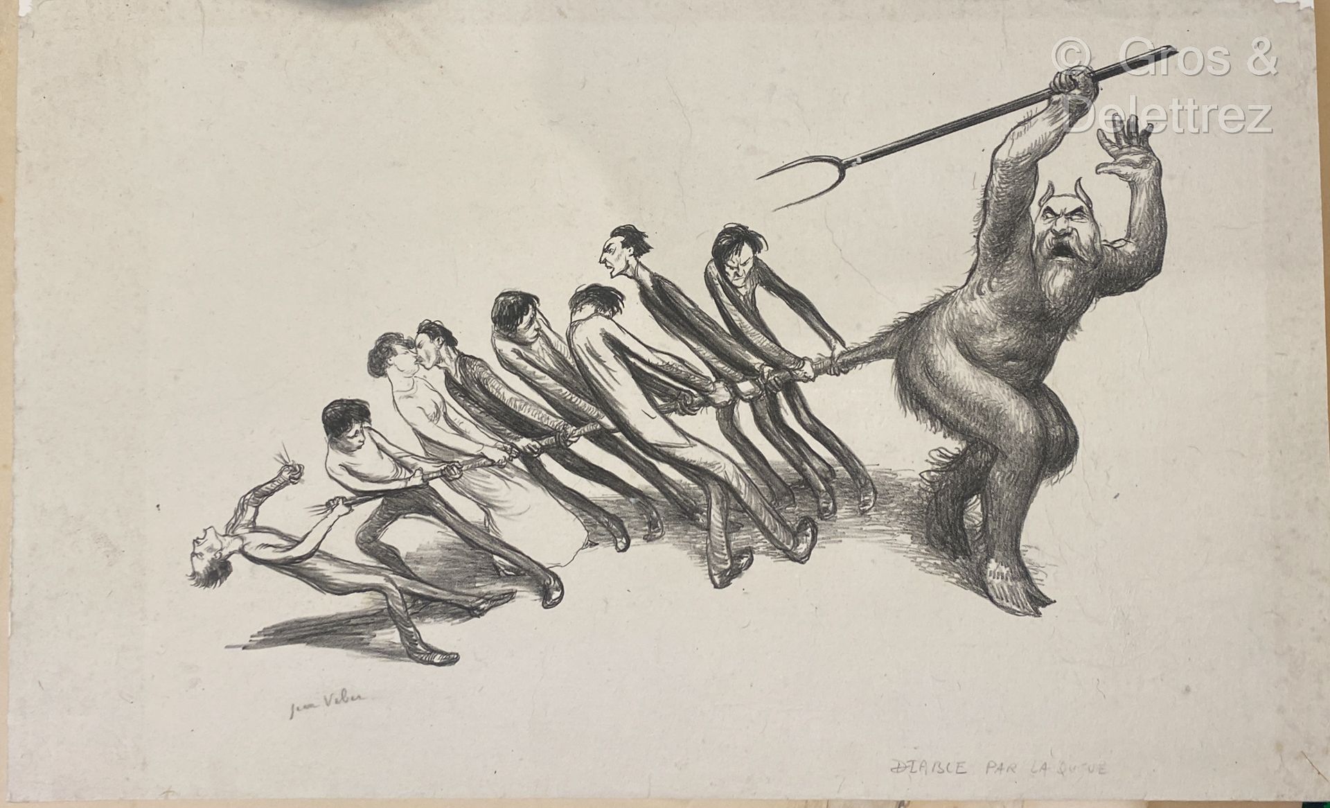 Null (E) Jean VEBER，之后

魔鬼的尾巴

黑色石版画，右下方有铅笔签名，左下方有标题

27 x 43 厘米

刮伤和撕裂