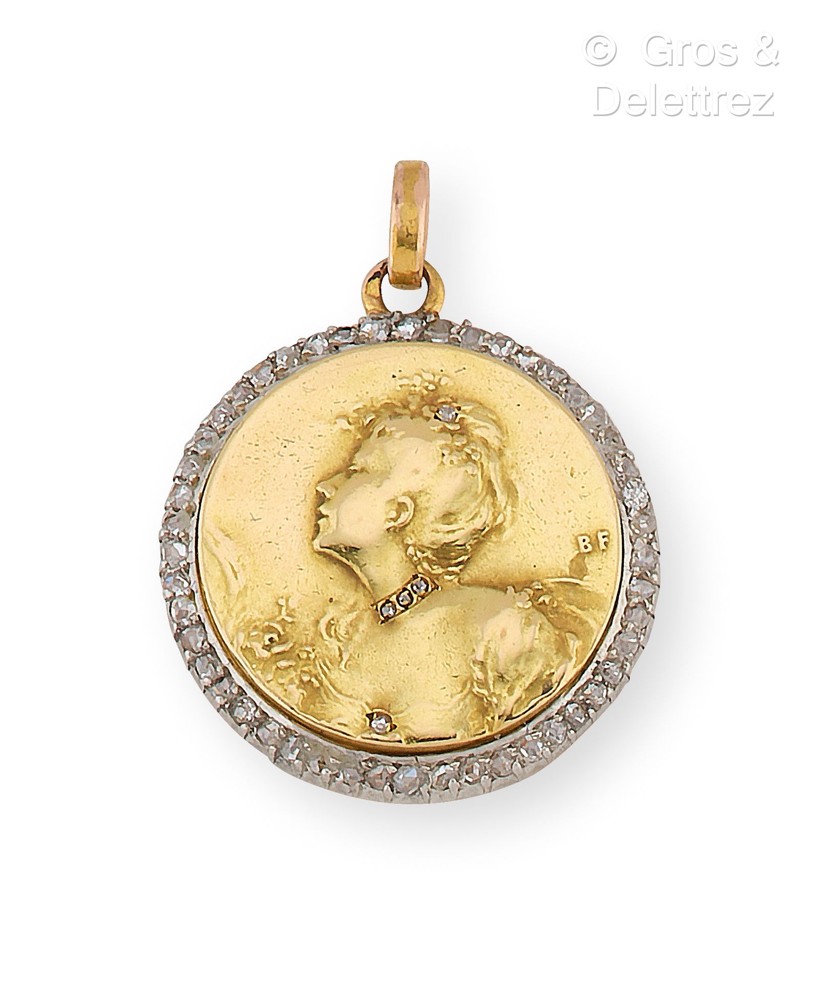 Null Médaille porte-souvenir en or jaune et or gris 750 millièmes à décor du pro&hellip;
