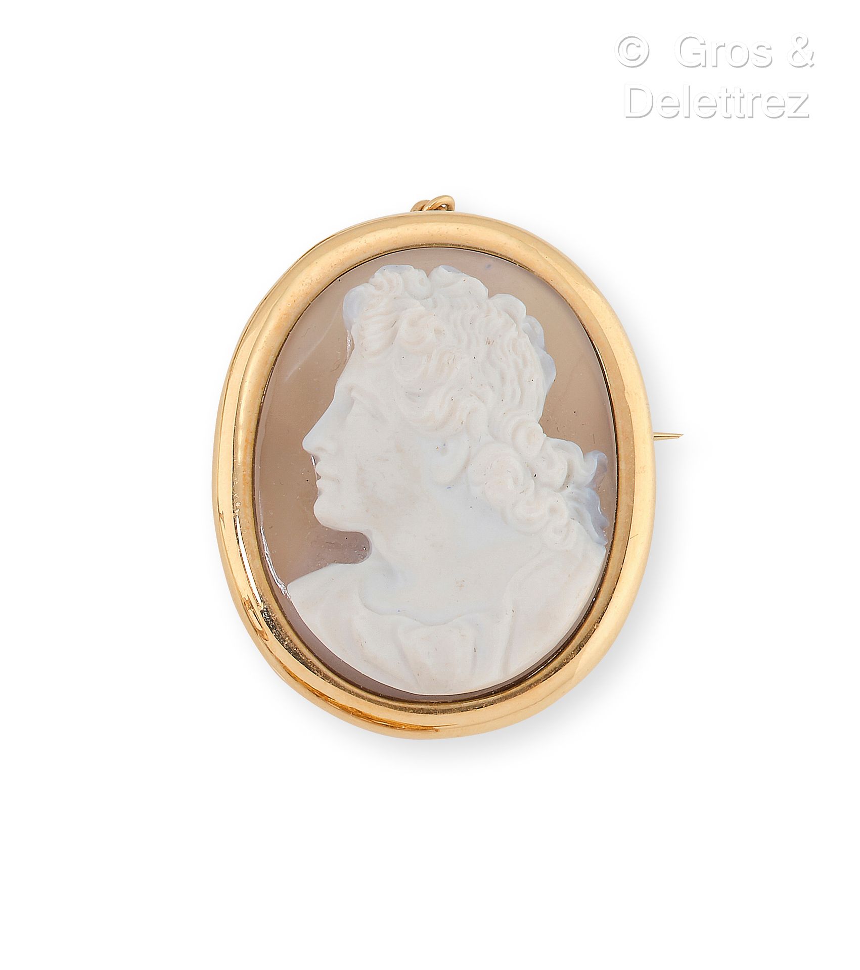 Null Brooch-pendant in yellow gold 750 thousandths decorated with an agate cameo&hellip;