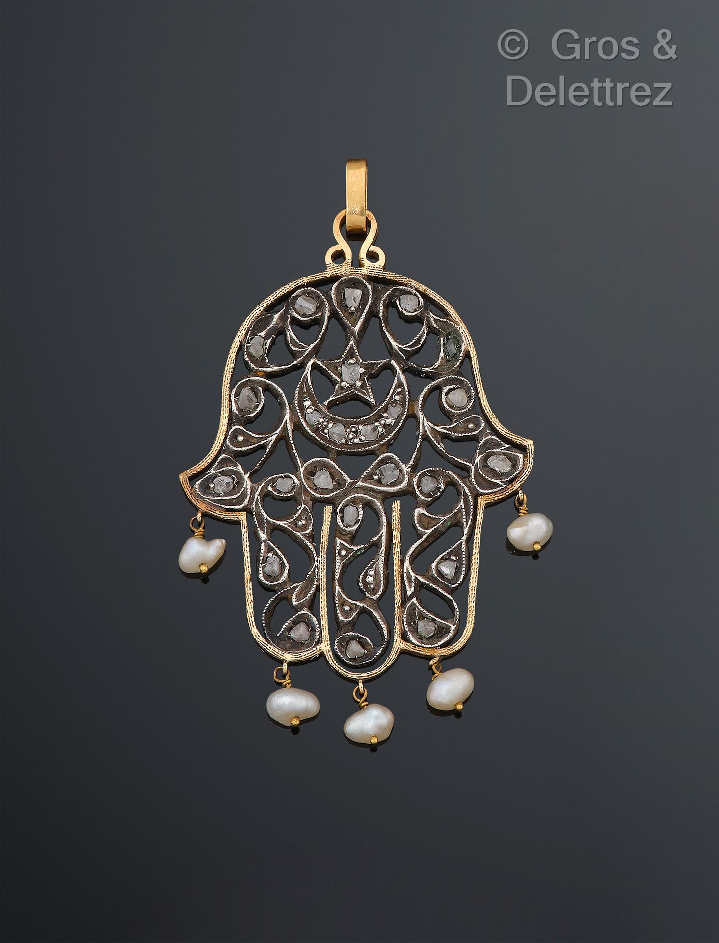 Null Pendant "Hand of Fatma" in gold 750 thousandth and silver 800 thousandth se&hellip;