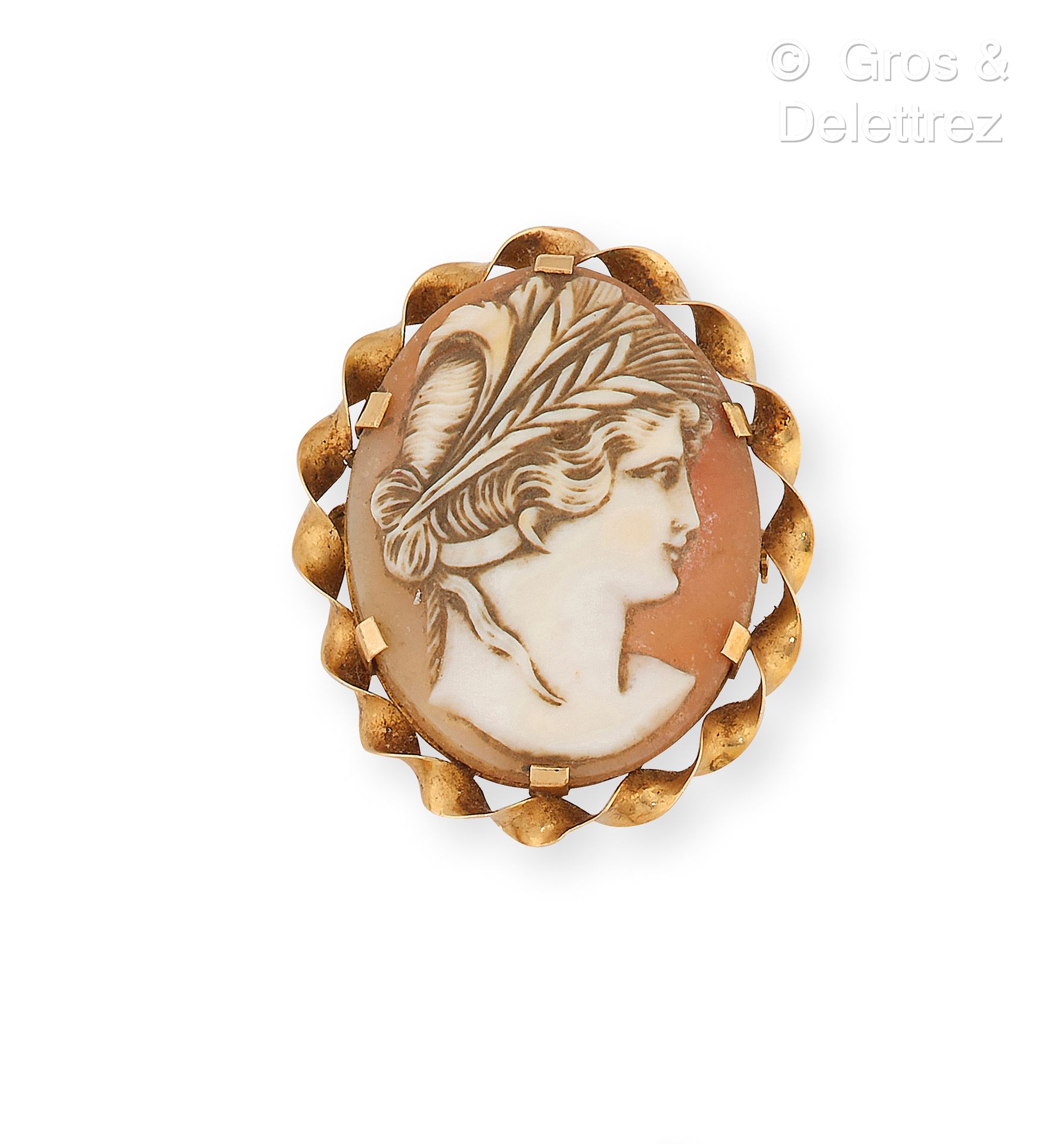 Null Brooch-pendant in yellow gold 750 thousandths decorated with a cameo shell &hellip;
