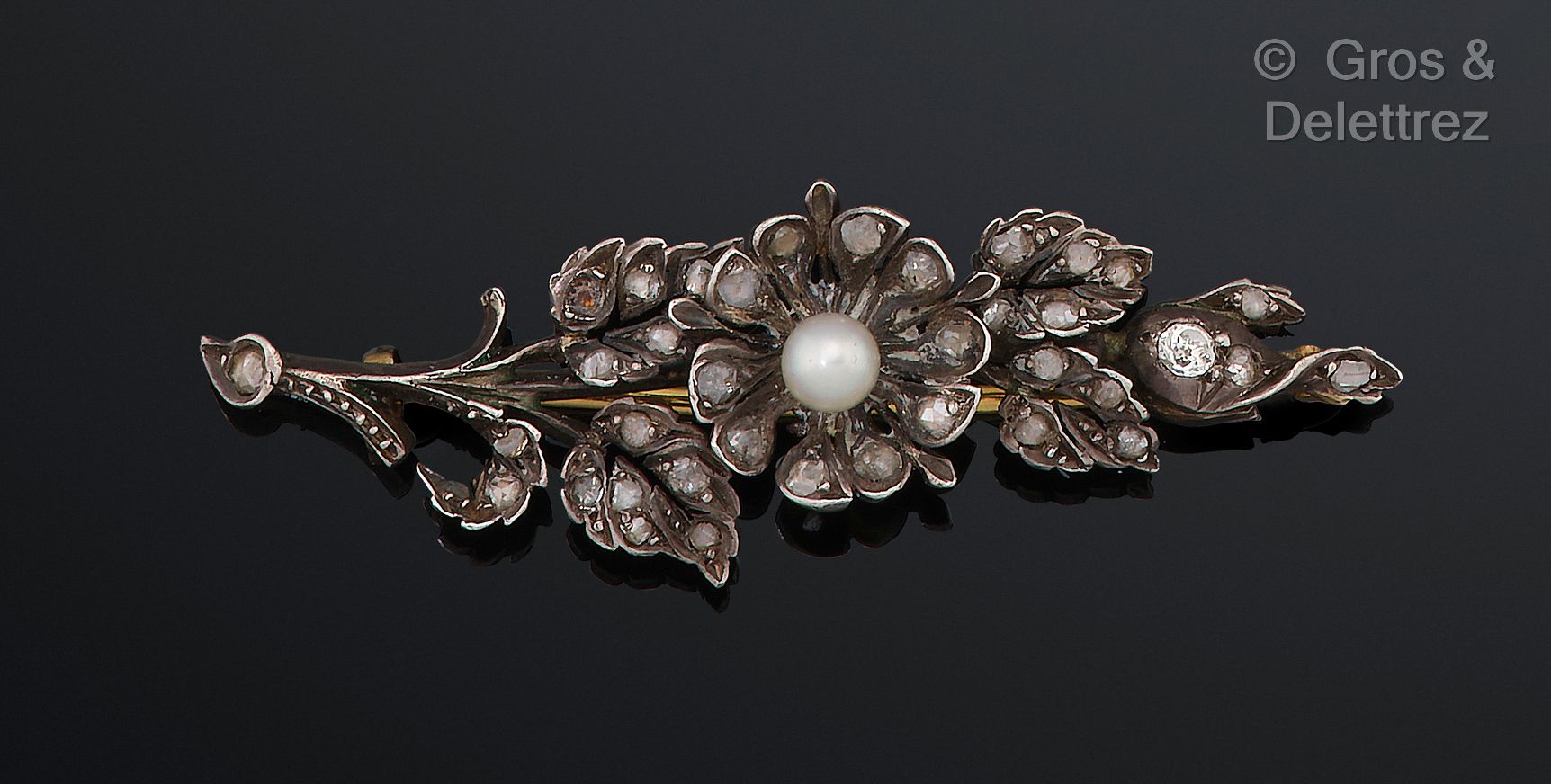 Null Brooch "Branch of rose hip" in silver 800 thousandths and yellow gold 750 t&hellip;