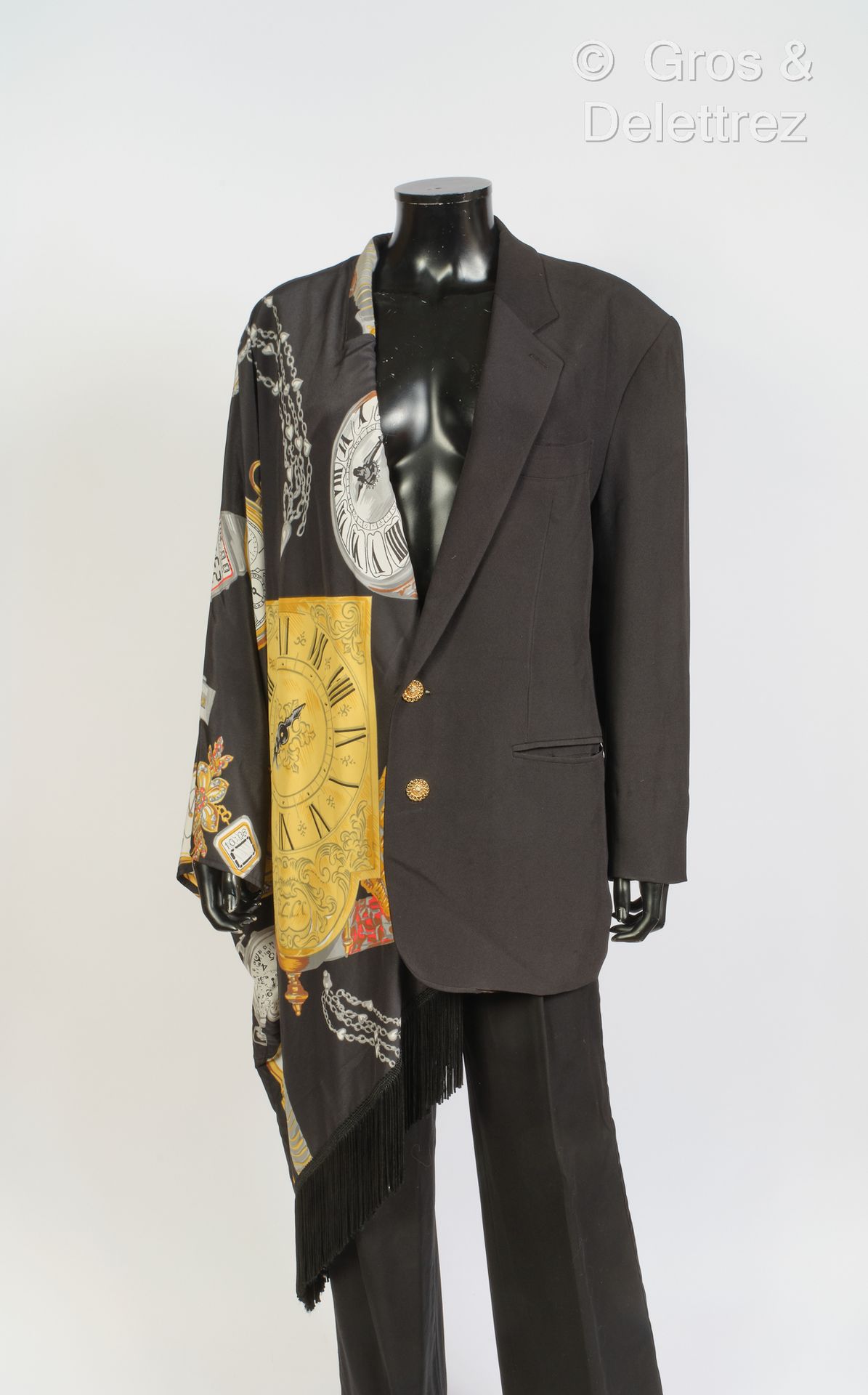 MOSCHINO Veste asymétrique, un côté en lainage noir, col châle cranté, poche poi&hellip;