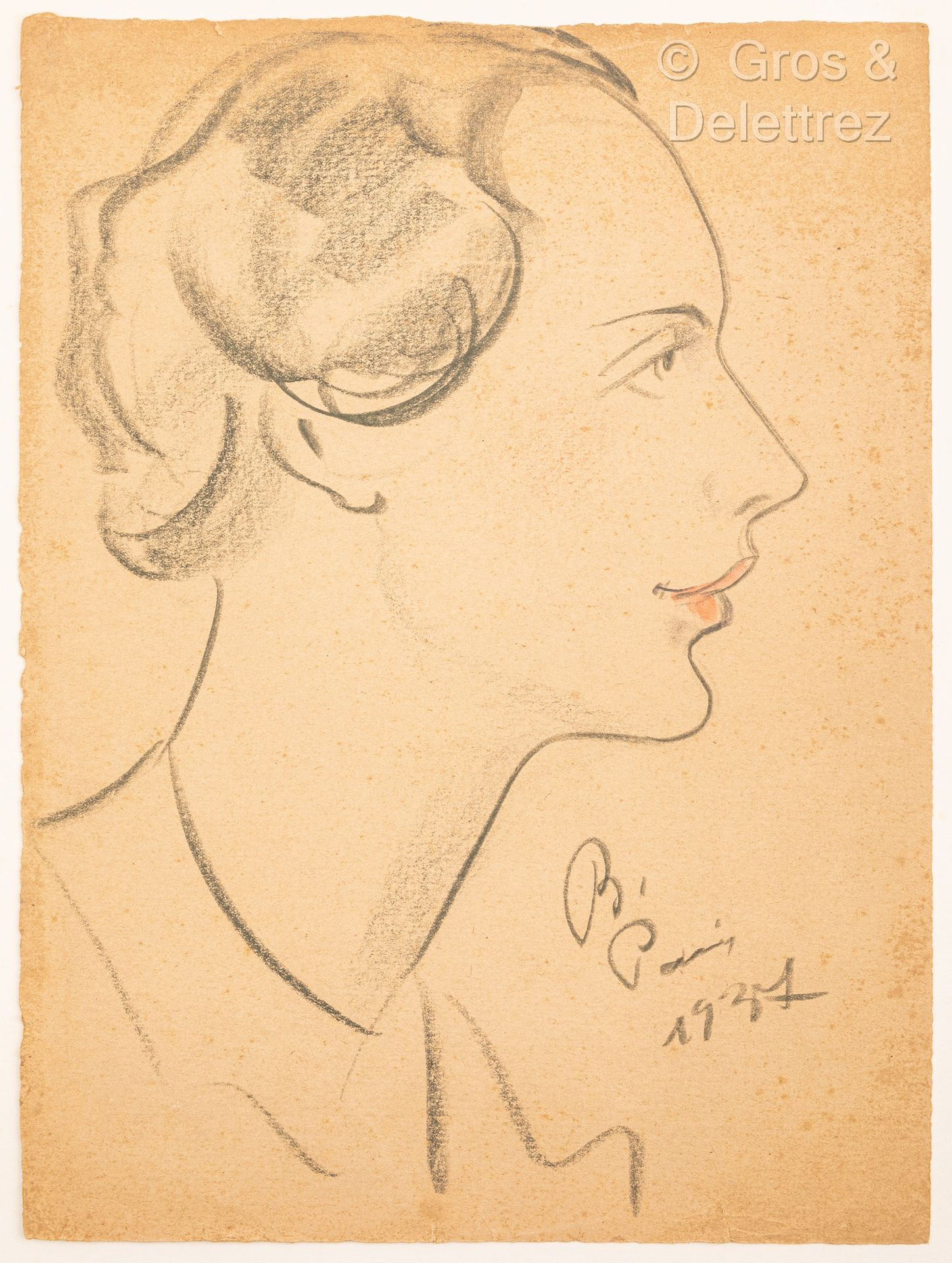 Null 现代学校
一个优雅的女人的形象
纸上素描和粉彩，有B字样，日期为1937年。
34 x 25.5厘米