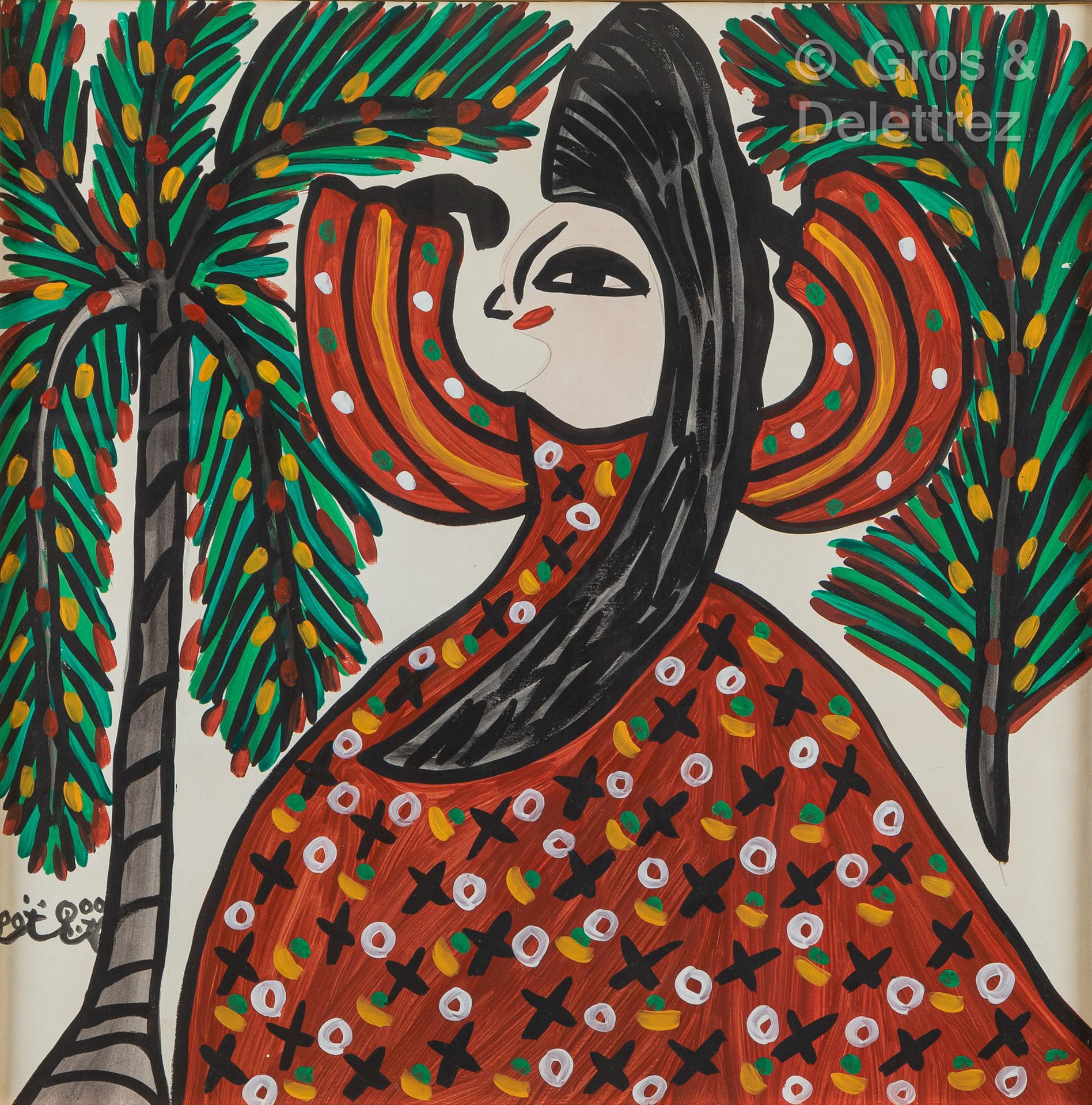 BAYA [ALGERIE] (1931-1998) Woman in red, 1989
Gouache on paper.
Signed and dated&hellip;