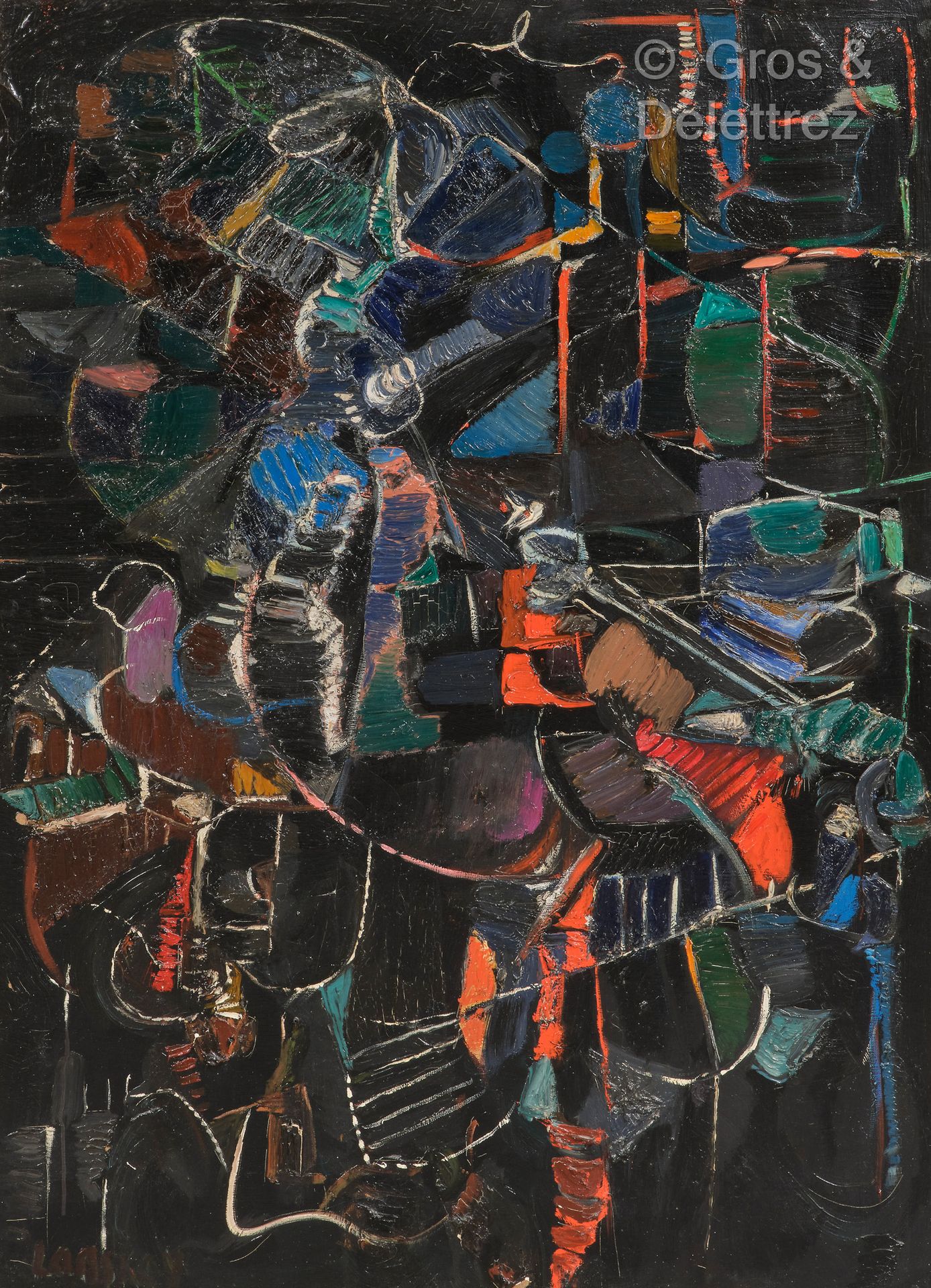 André LANSKOY [FRANCE-RUSSIE] (1902-1976) 构成，约1956-1957年
布面油画。
左下方有签名。
100 x 81厘&hellip;