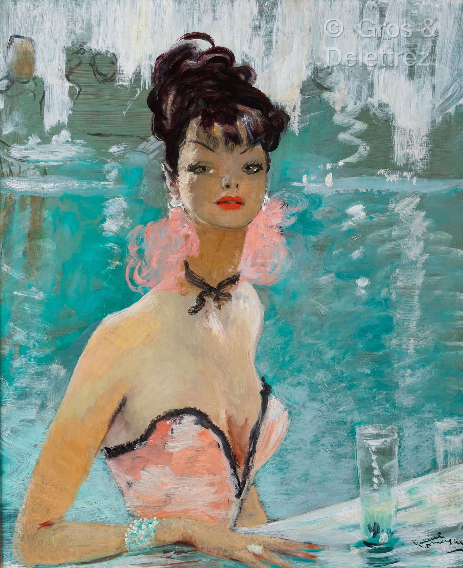 Jean-Gabriel DOMERGUE [FRANCE] (1889-1962) 穿无肩带长裙的坎尼丝
Isorel上的油彩。
右下方有签名。
背面有标题 &hellip;