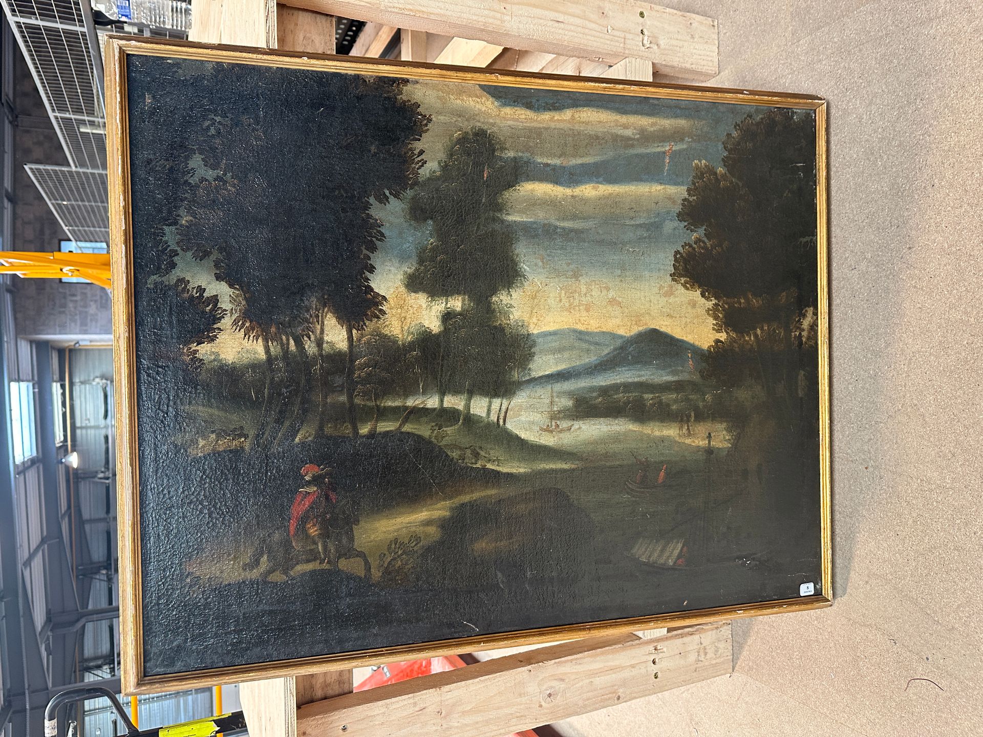 Null 18世纪学校 有河流和骑手的风景 画布油画 71 x 90 cm